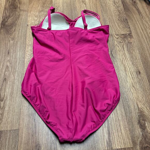 Miraclesuit Womens Solid Pink One Piece Slimming Ruched Swim Suit Size 14 - Picture 2 of 8